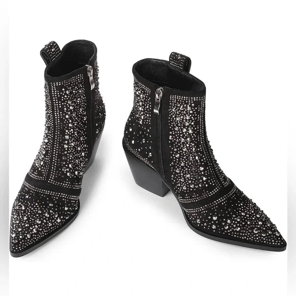 ISNOM Women's Rhinestone Cowgirl Boots Sparkly Ankle Boots Western Boots 10 NEW - Picture 6 of 12